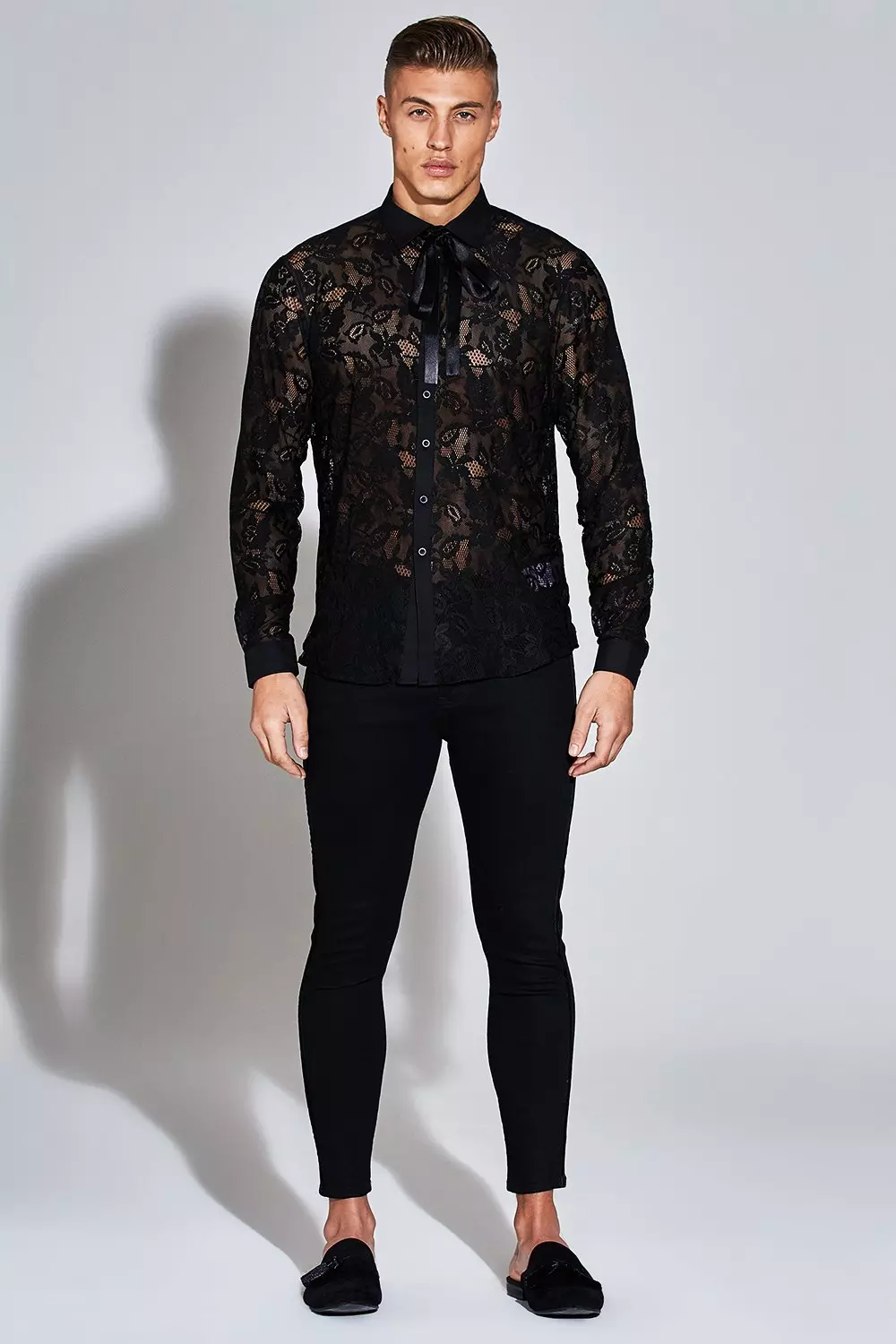 Premium Long Sleeve Lace Shirt boohooMAN UK