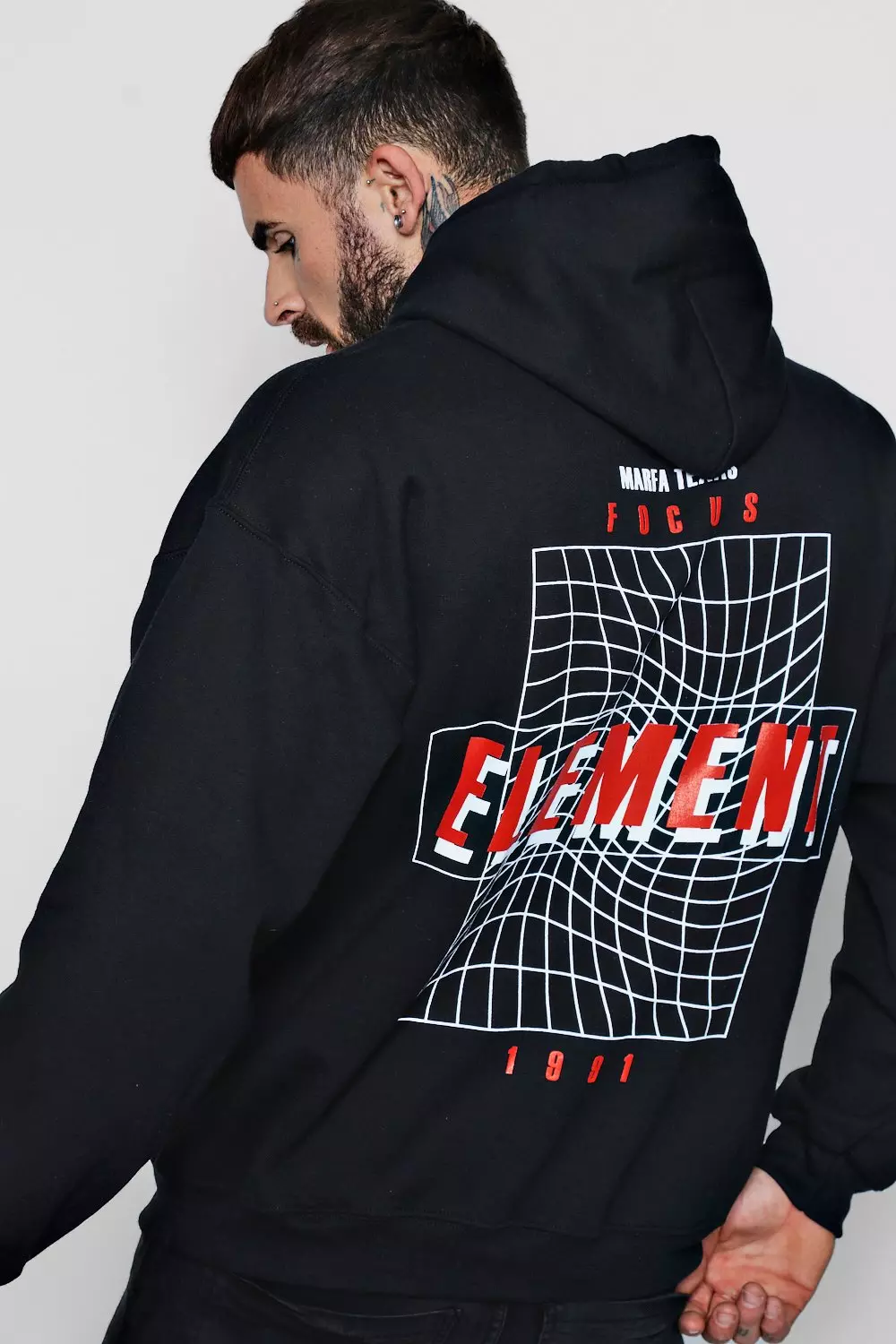 Sweat a capuche oversize avec imprime Elements dans le dos boohooMAN FR