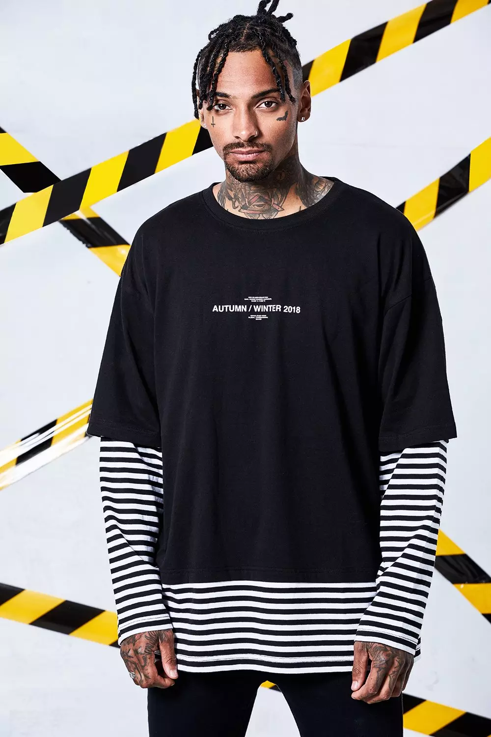 Loose Fit Double Layer Long Sleeve Printed Tee boohooMAN