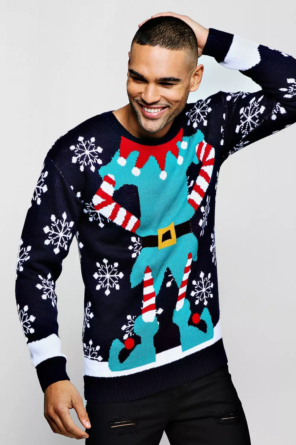 Elf Knitted Christmas Jumper boohooMAN IE