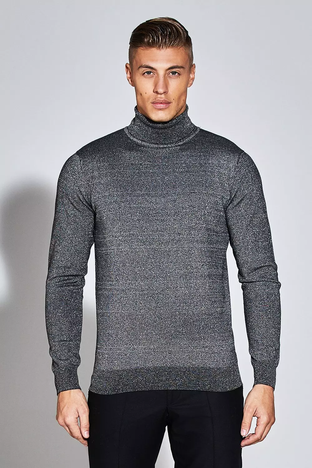 Premium Roll Neck Jumper With Metallic Thread boohooMAN UK