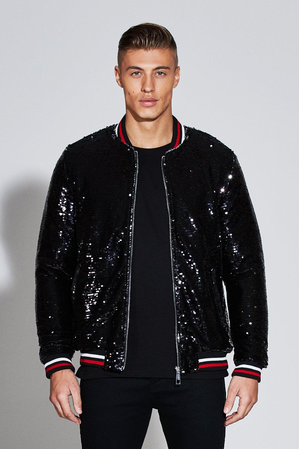 sequin bomber jacket black