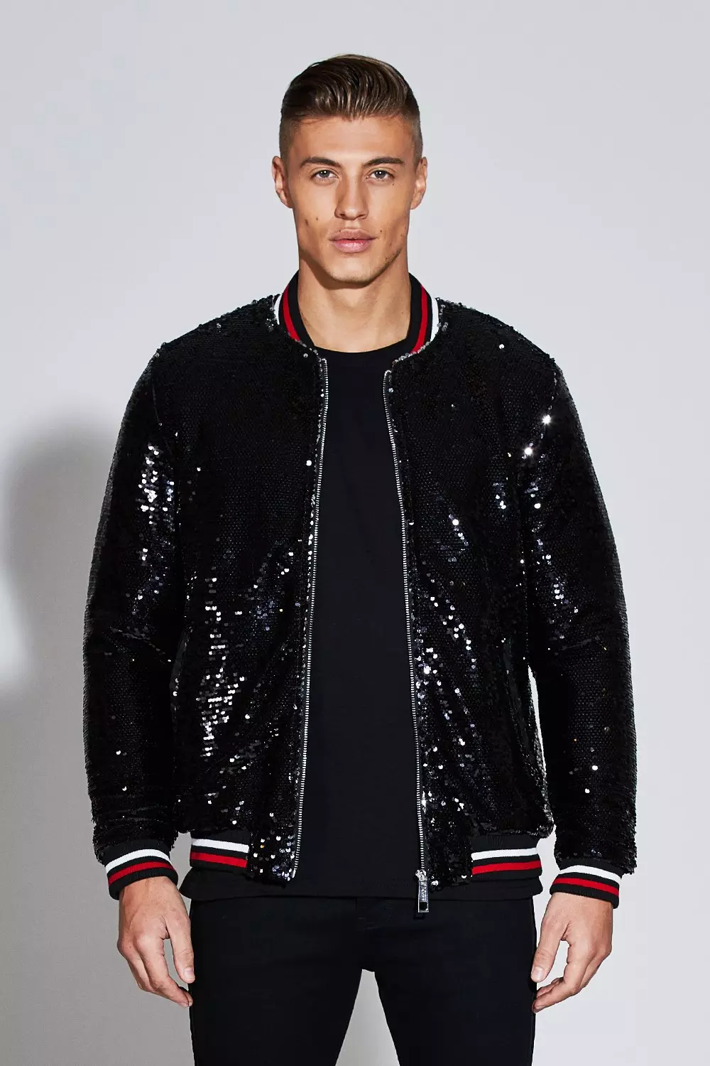 Premium Padded Sequin Bomber Jacket boohooMAN