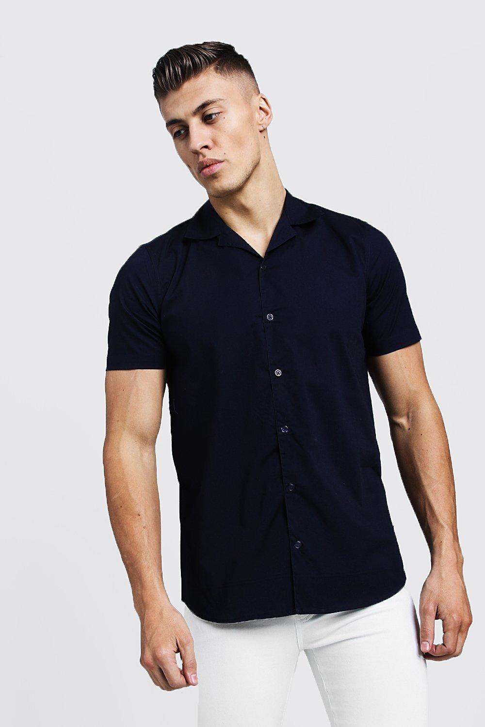 navy revere collar shirt