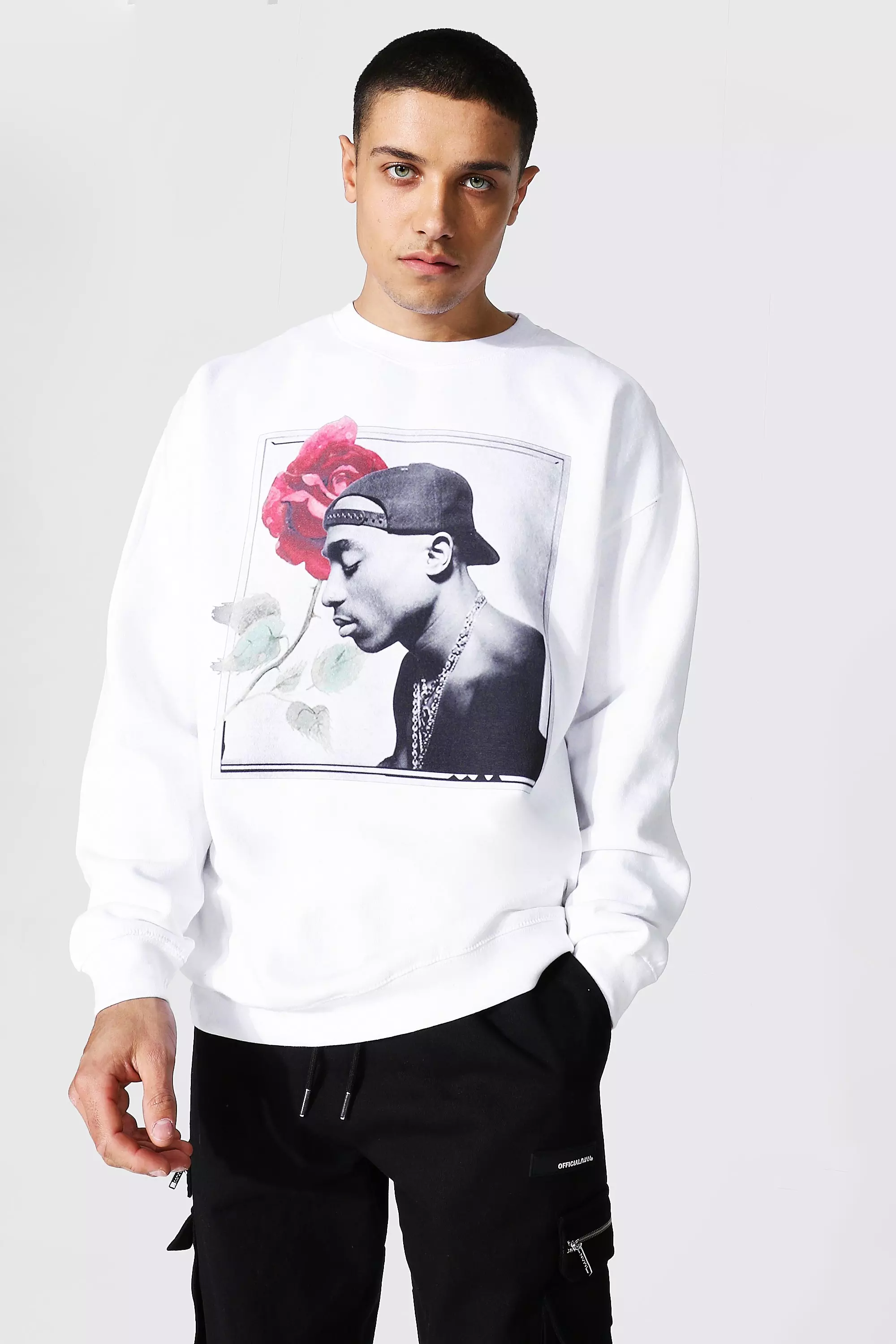 Oversized Tupac Rose License Sweatshirt boohooMAN