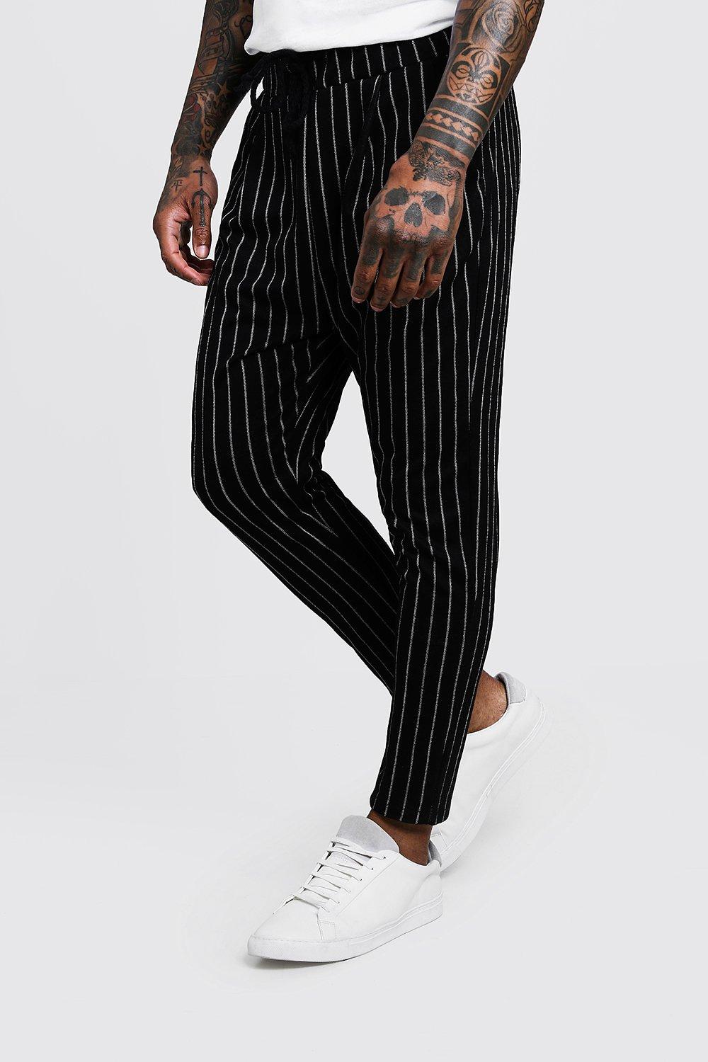 Bea Fluid Pinstripe Suit Pants - Black/White