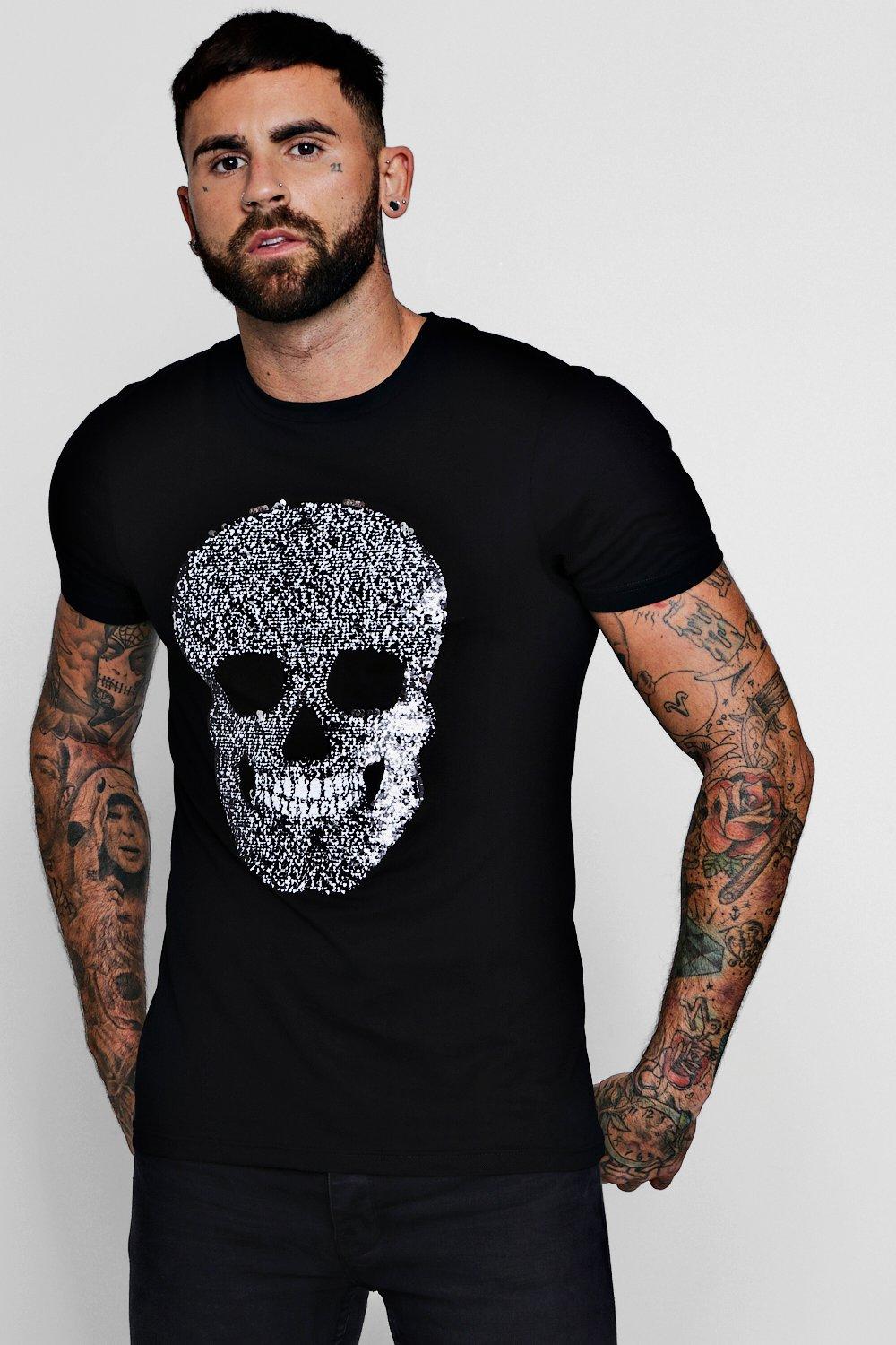 Skull Sequin T-Shirt | boohooMAN UK