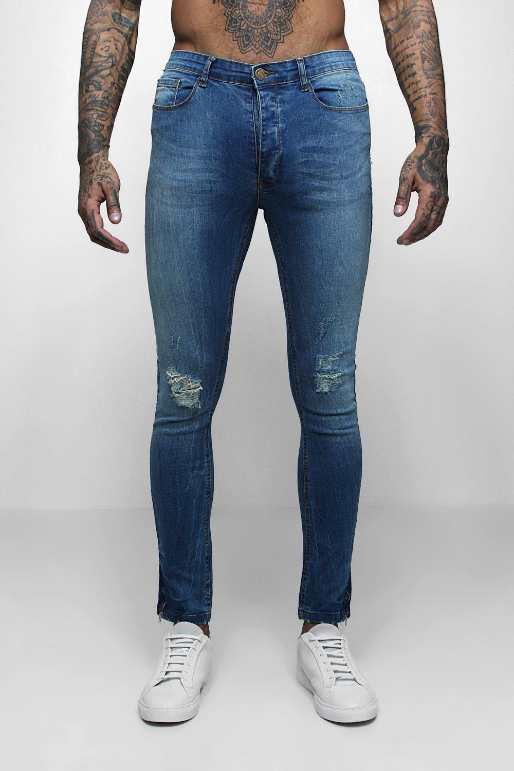 Skinny Jeans With Distressed Knees - boohooMAN