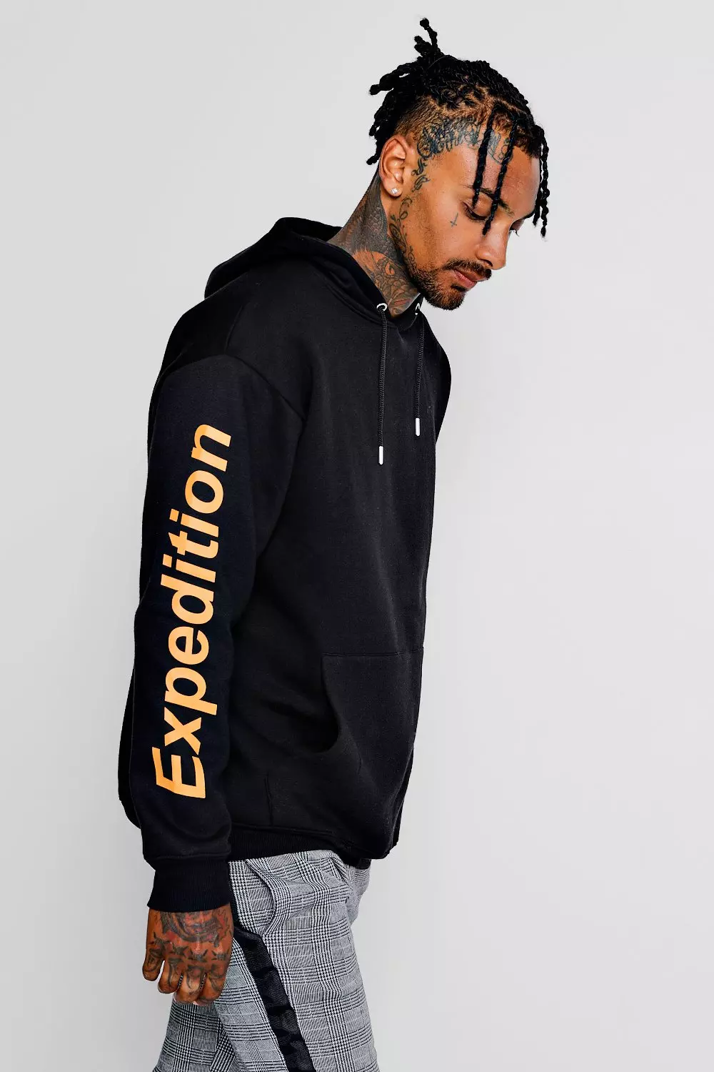 Loose Fit Sleeve Print Hoodie boohooMAN USA