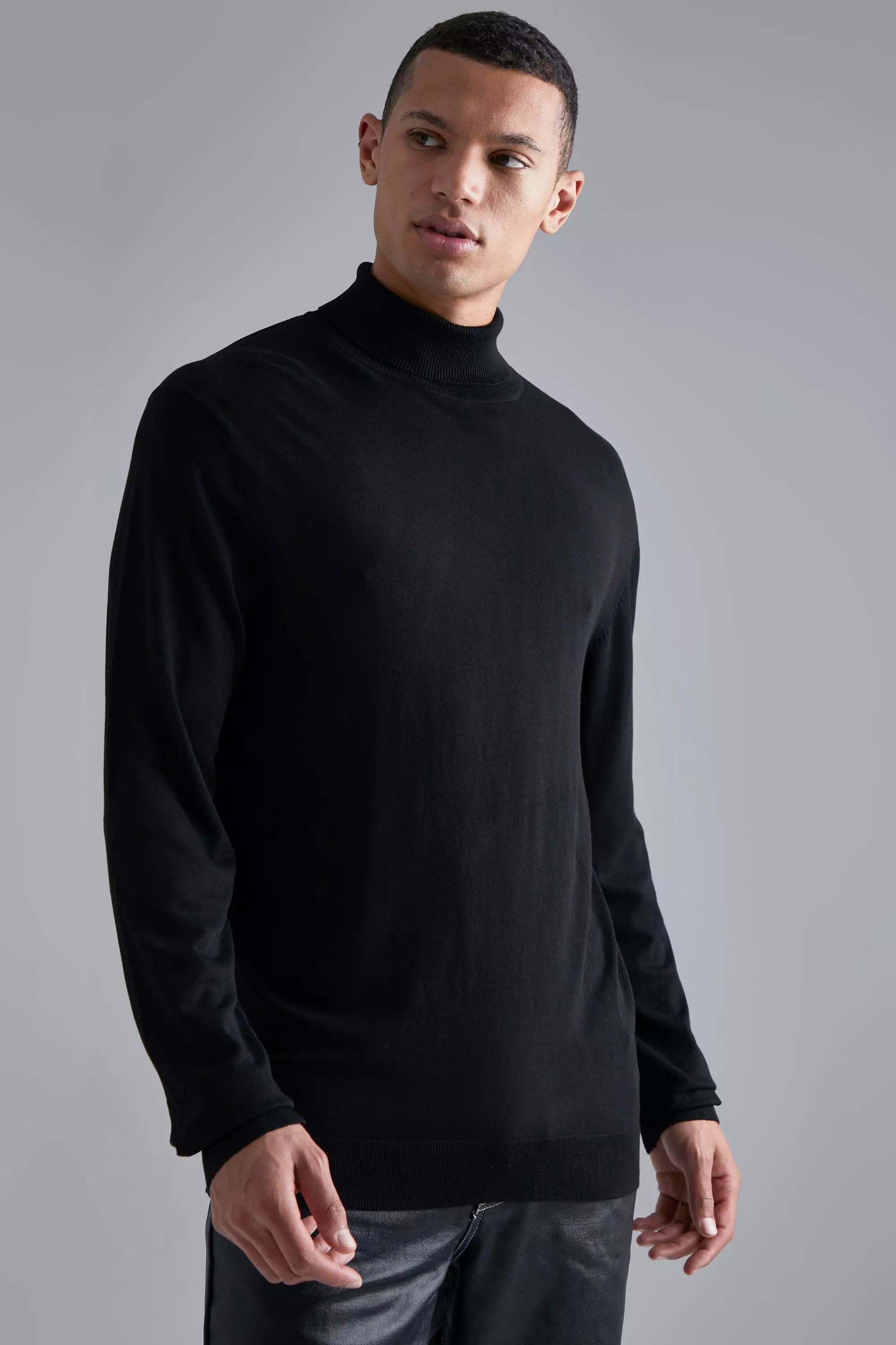 Black Tall Regular Fit Roll Neck Sweater