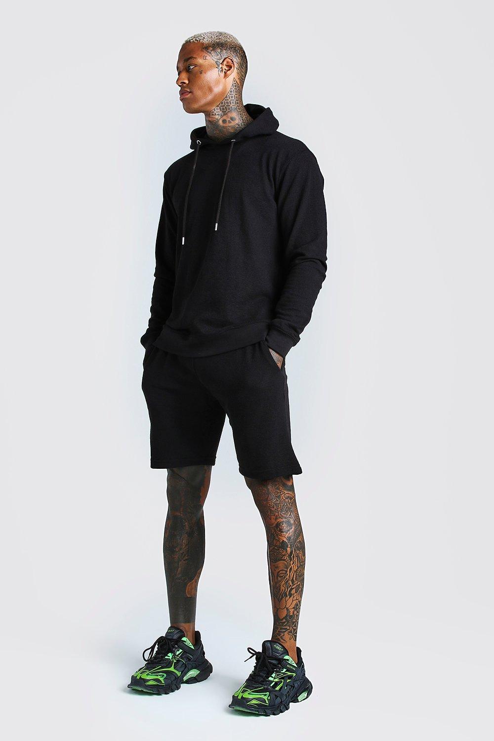 Pique Over The Head Hoodie And Short Tracksuit boohooMAN USA