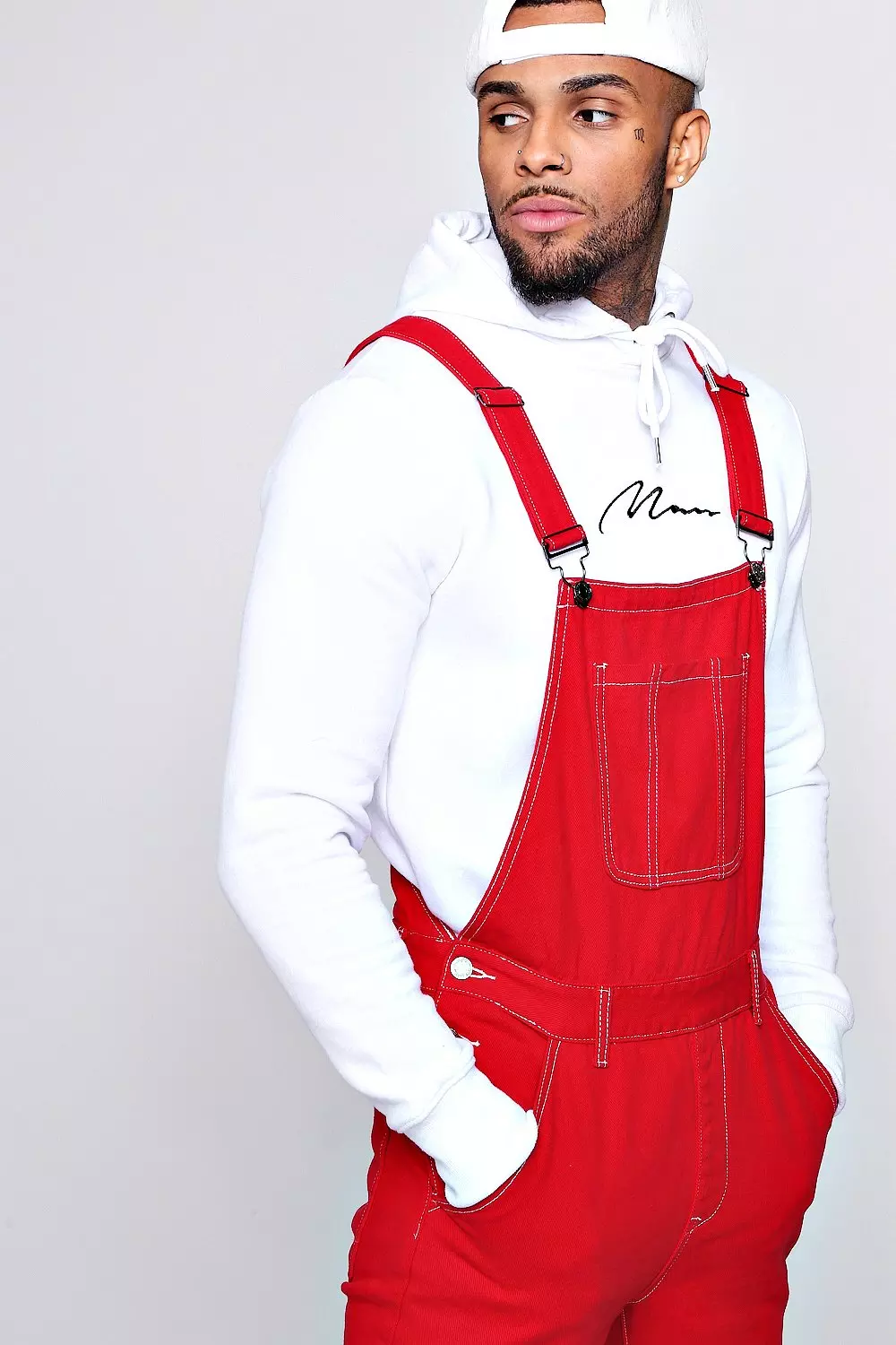 Red denim overalls clearance
