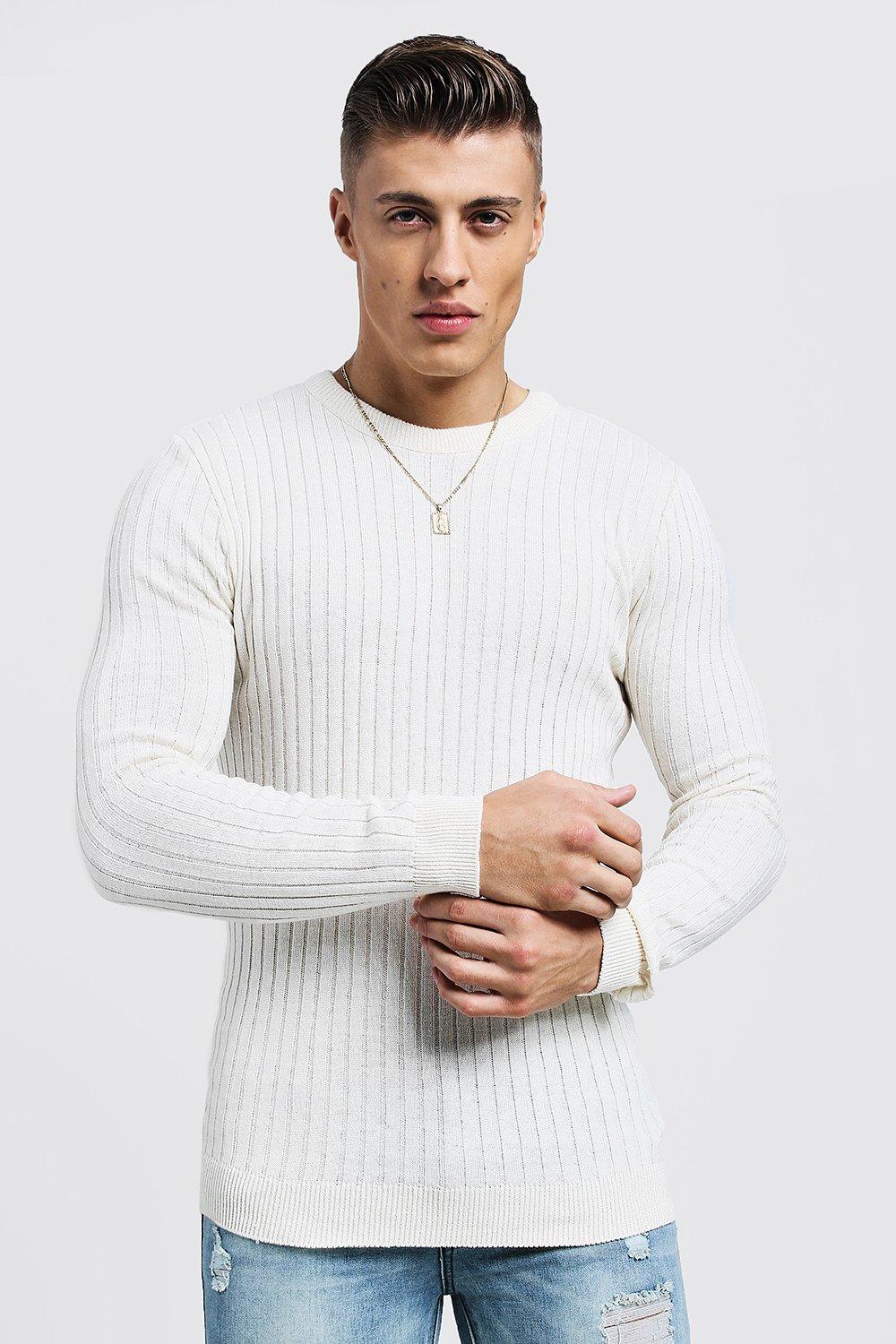 Muscle Fit Ribbed Crew Neck Sweater