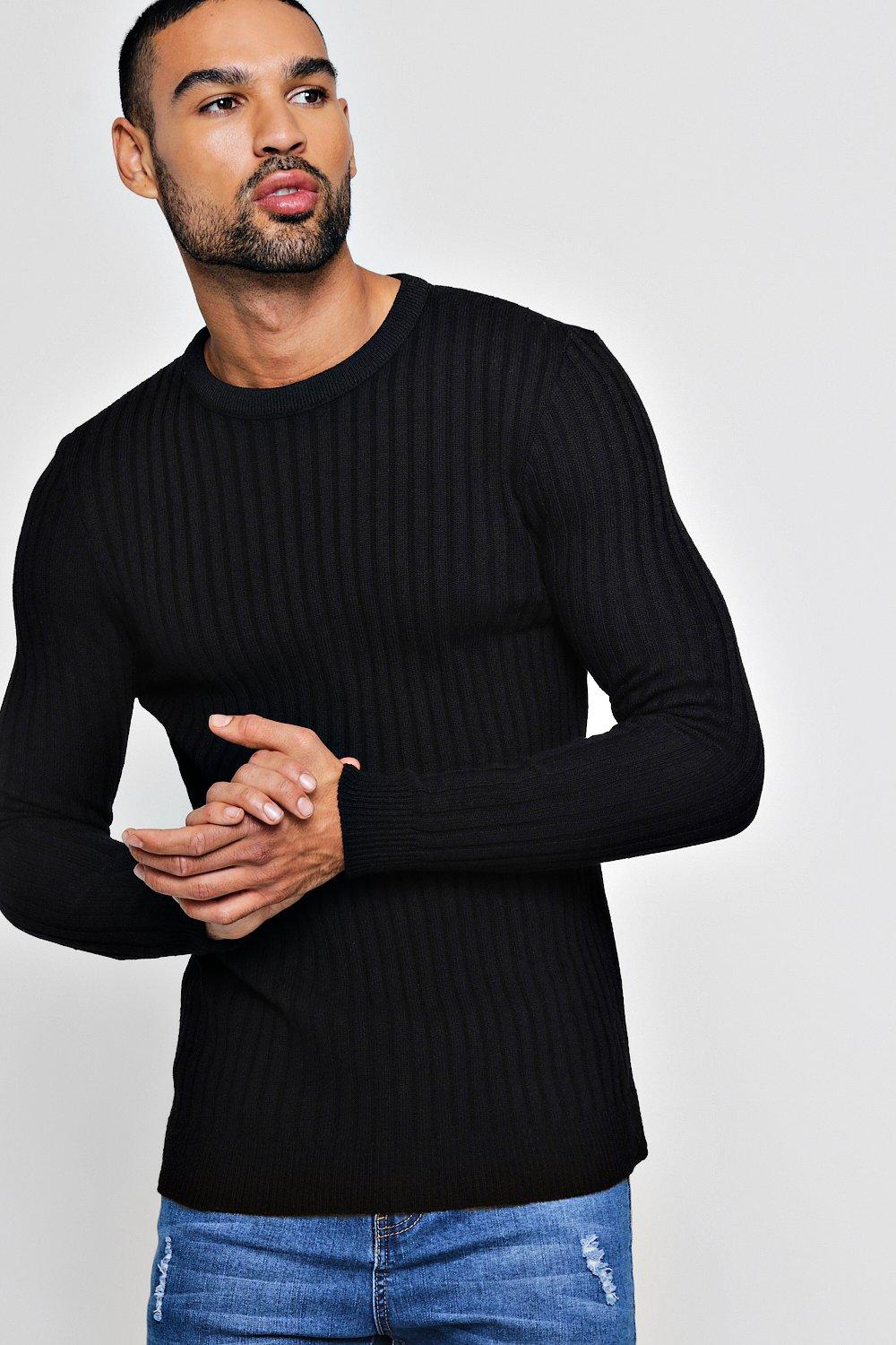 muscle fit ribbed jumper