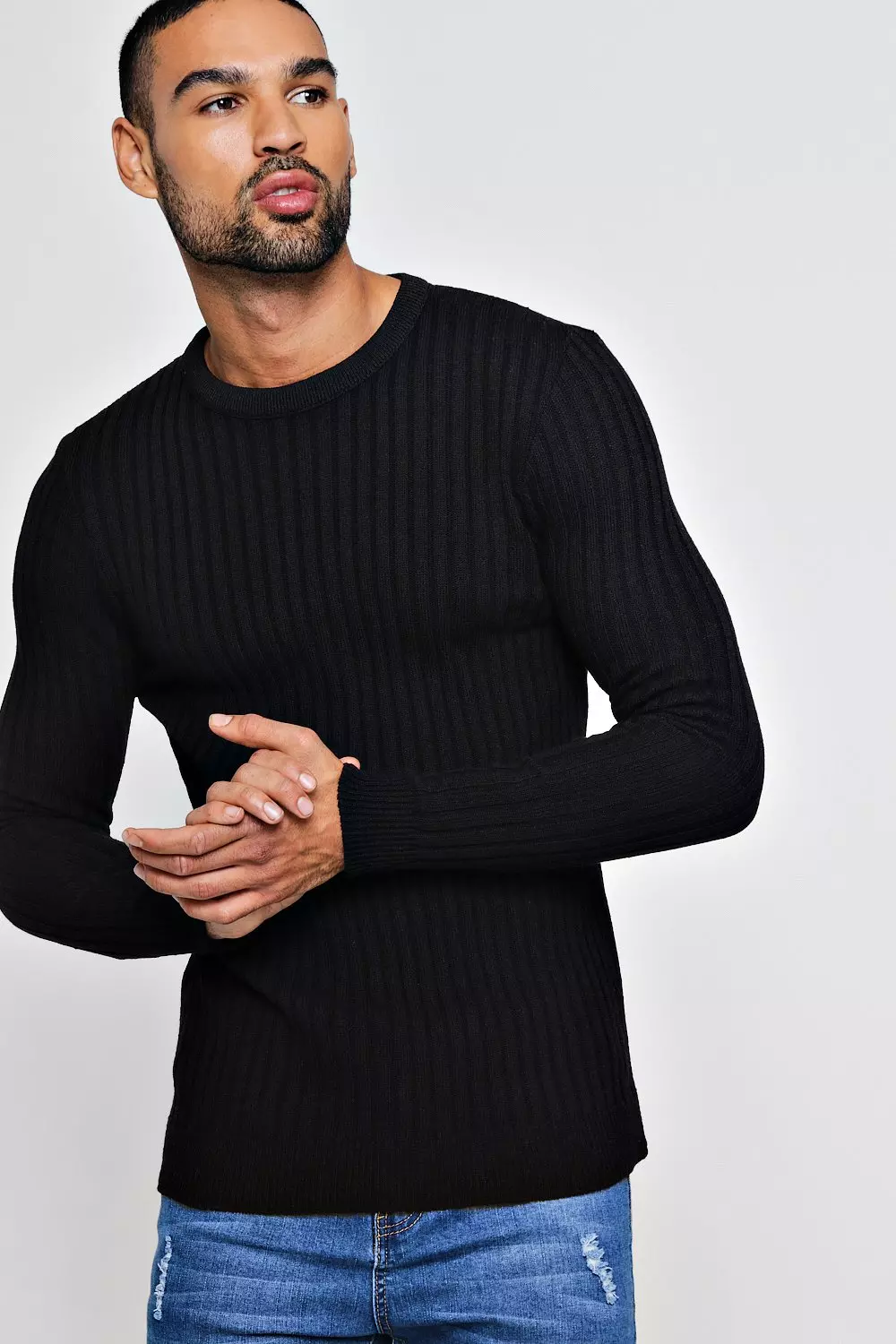 Muscle Fit Ribbed Crew Neck Jumper alternative image