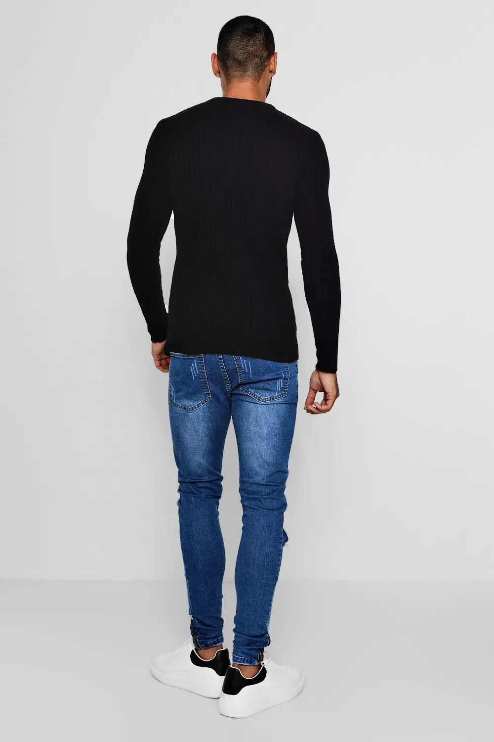 Muscle Fit Ribbed Crew Neck Jumper alternative image