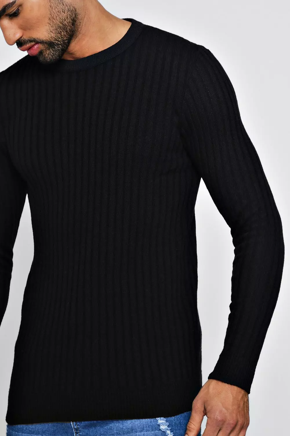 Muscle Fit Ribbed Crew Neck Jumper alternative image