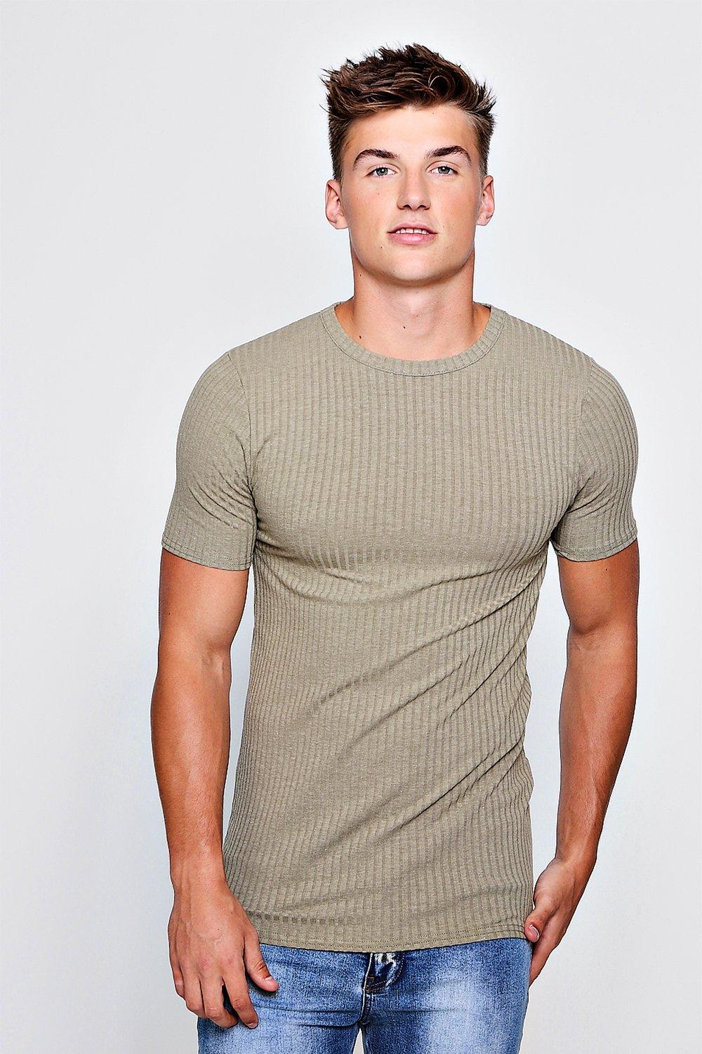 Muscle Fit Ribbed T-Shirt | boohooMAN USA