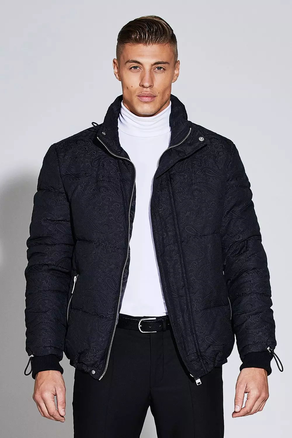 Premium Short Length Jacquard Puffer Jacket boohooMAN