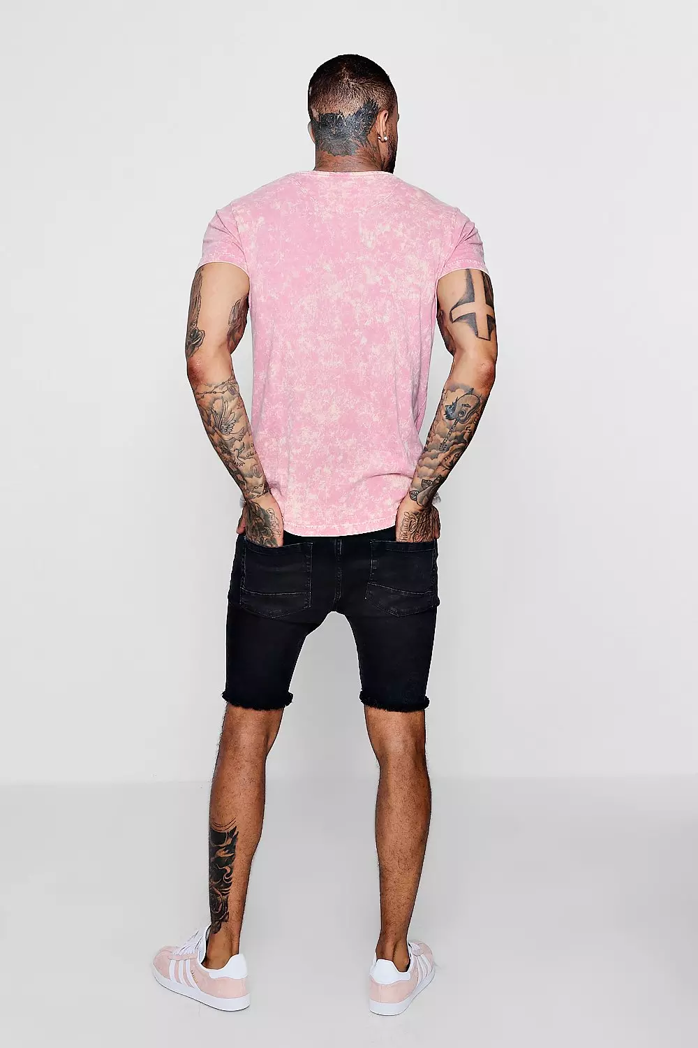 Pink Acid Wash Crew Neck T-Shirt | boohooMAN USA