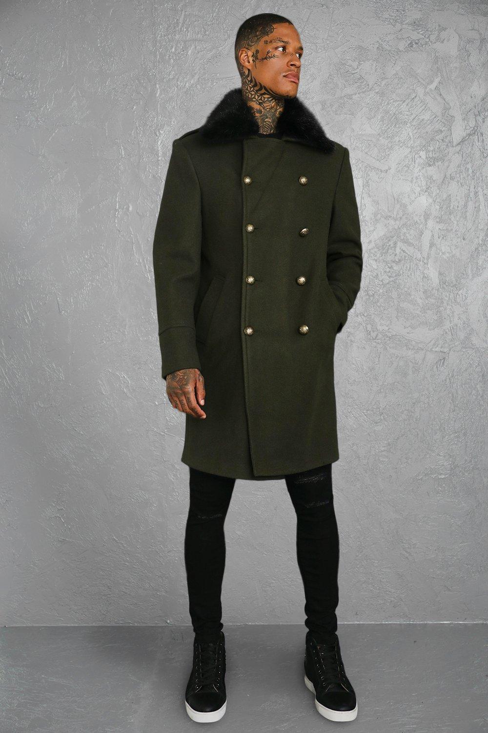 Gianni feraud premium removable faux fur outlet collar cashmere blend military coat