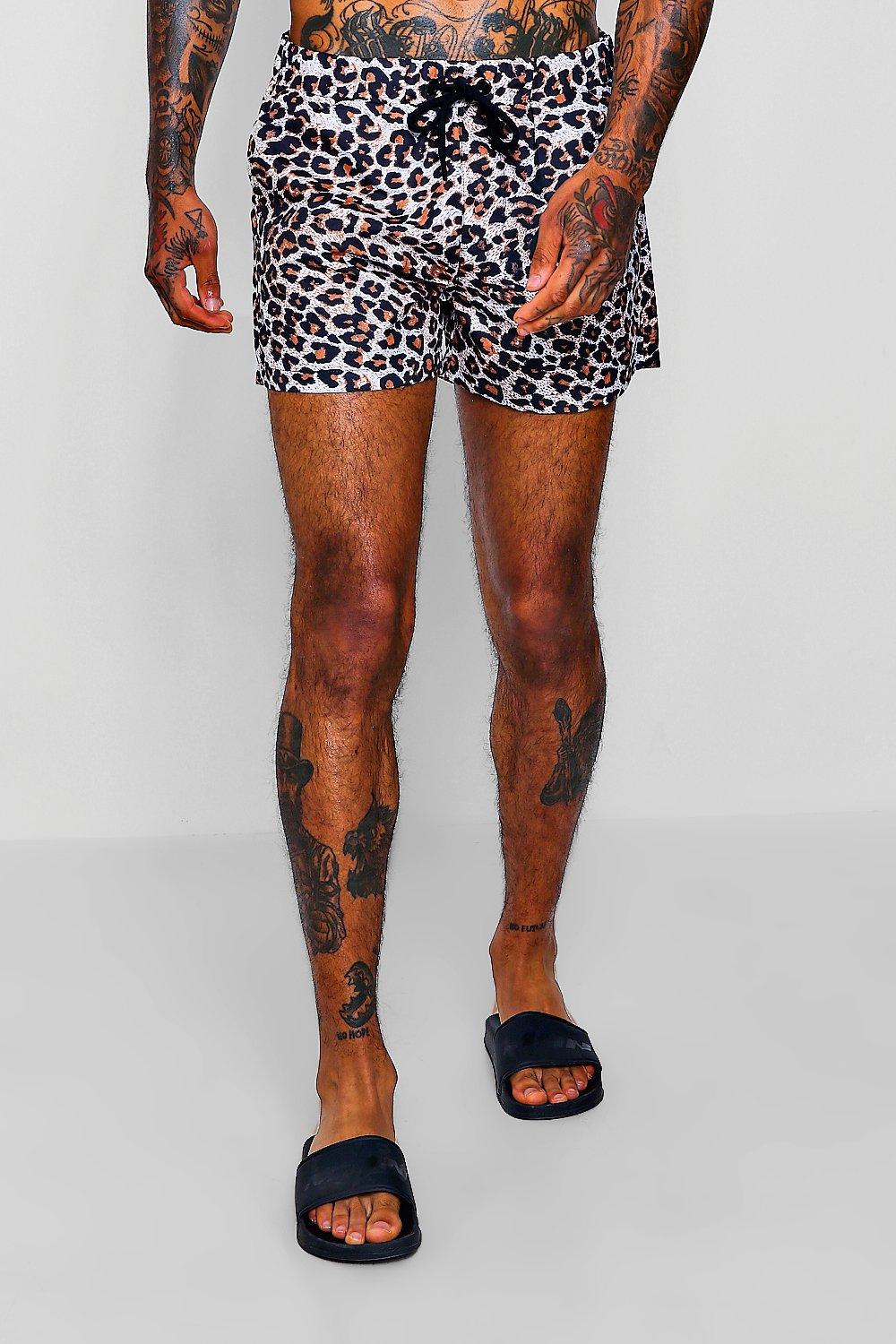 LianLiYa Mens Leopard Print Printed Summer Shorts No Mesh Lining
