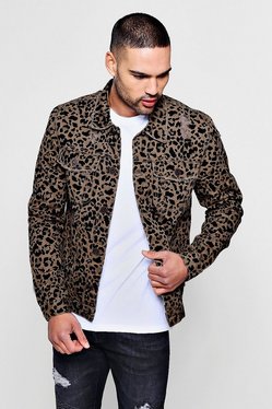 Skinny Fit Leopard Print Denim Jacket | boohooMAN AU
