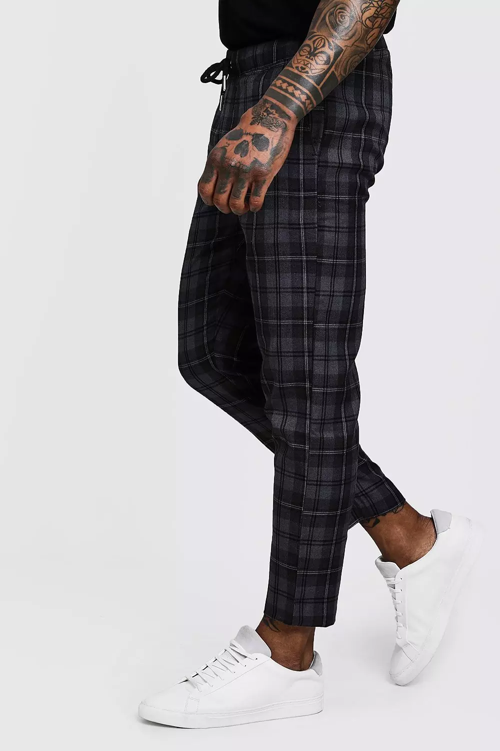 Grey Check Woven Jogger With Elasticated Waist boohooMAN