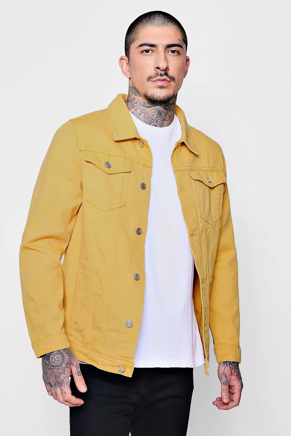 Yellow Denim Trucker Jacket boohooMAN AU