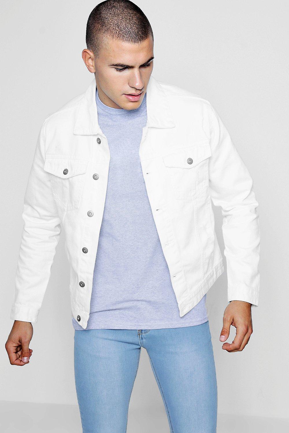white jean jacket mens outfit