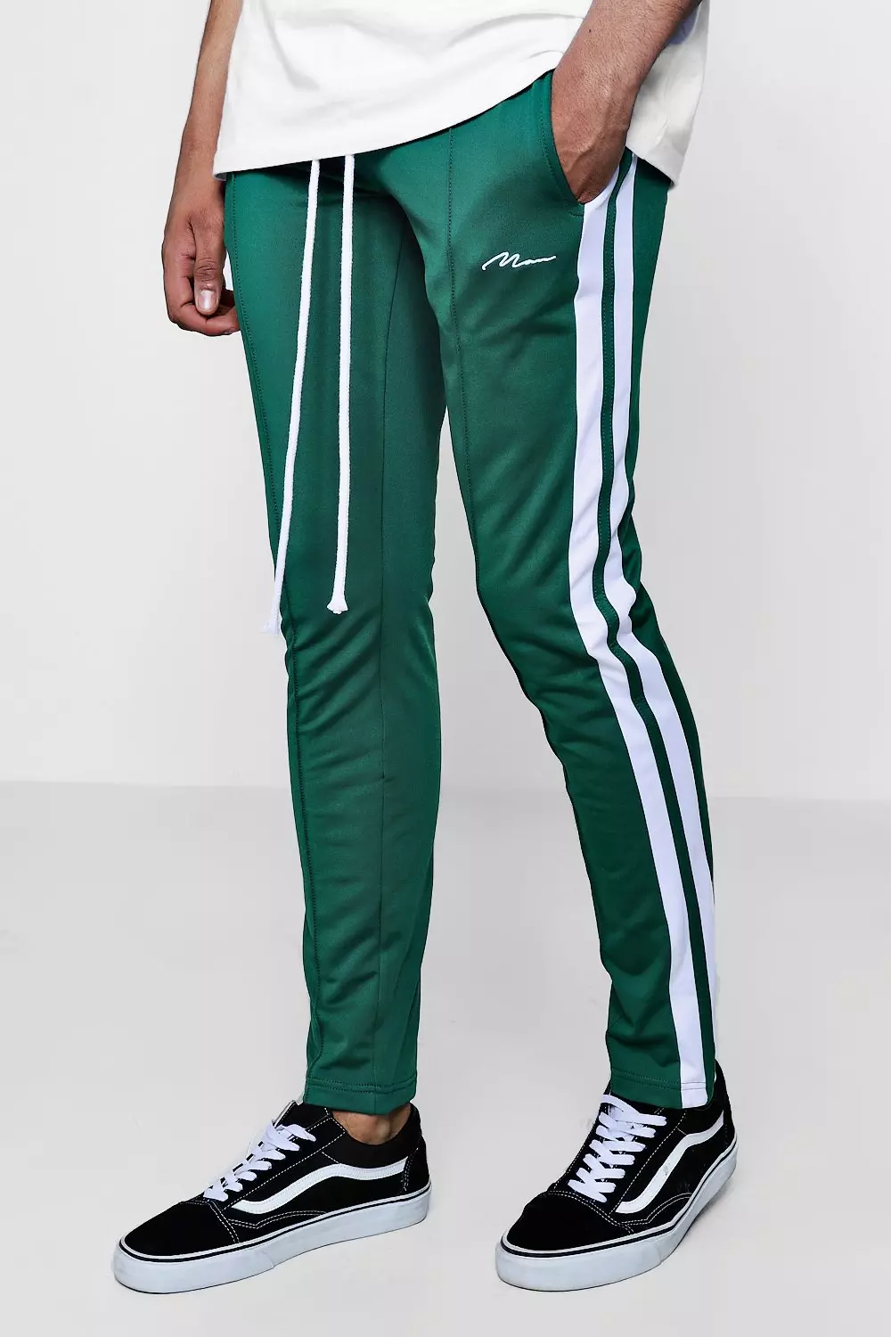 Skinny Fit MAN Signature Joggers With Side Stripe | boohooMAN USA