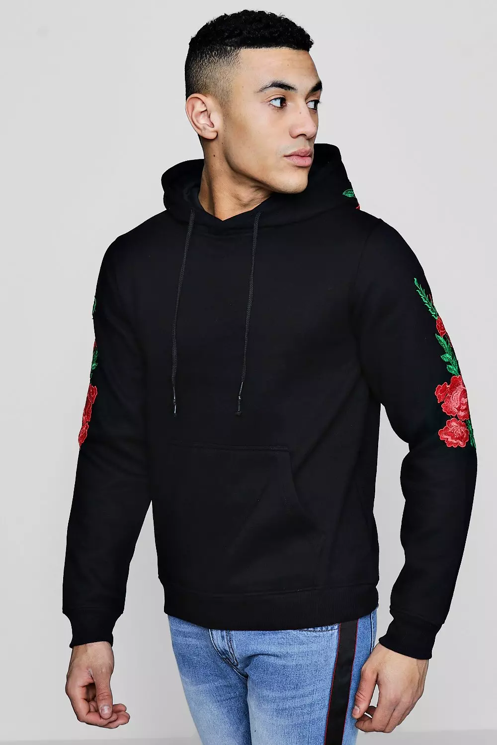 Embroidered rose hoodie mens clearance