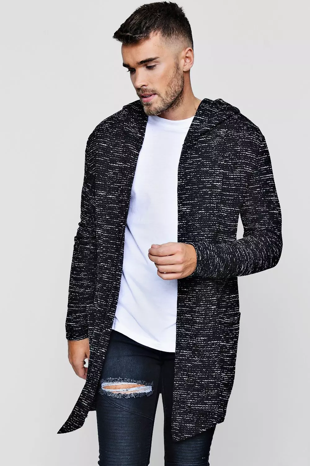 Black hooded cardigan sweater online