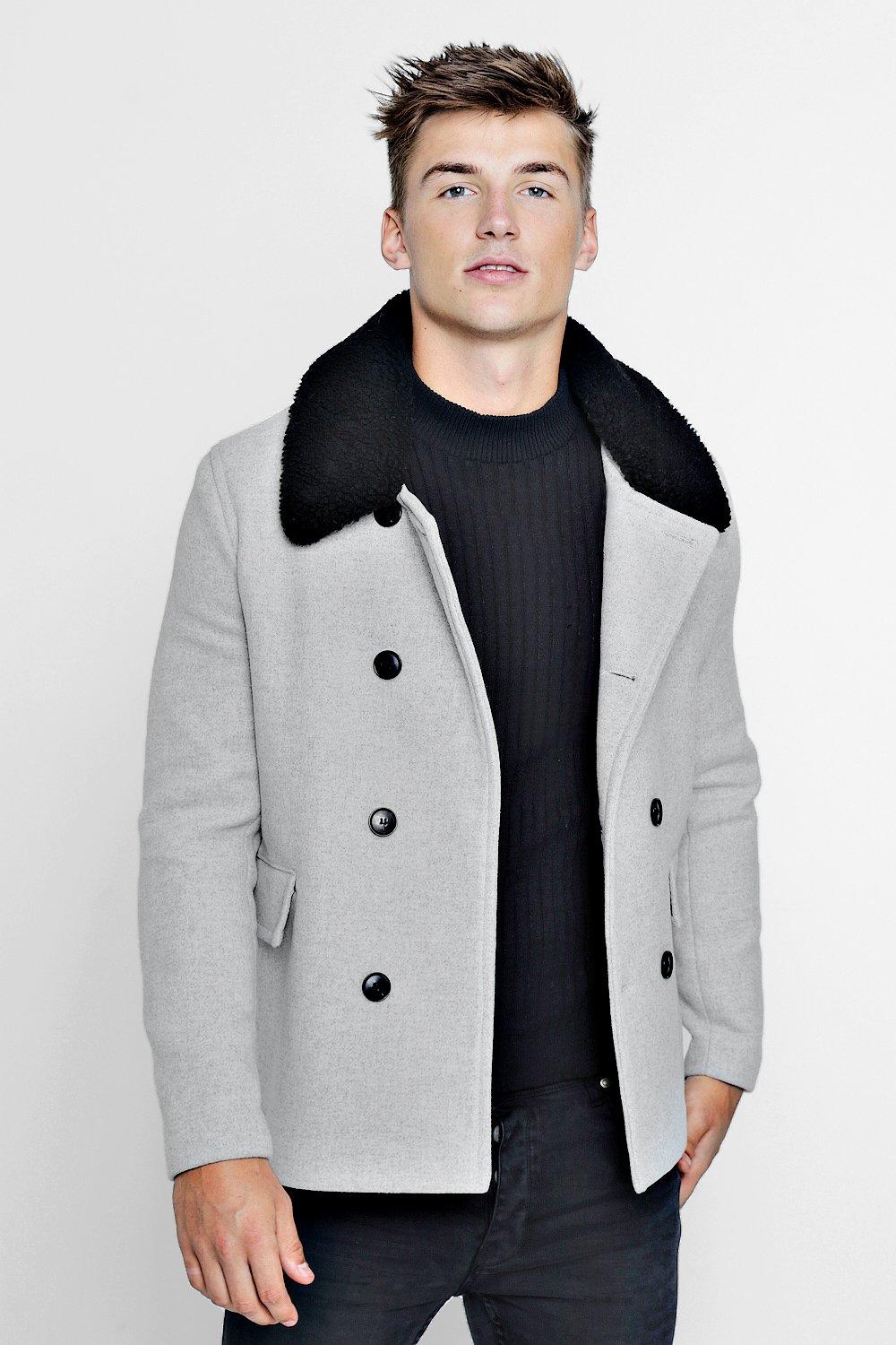 Borg collar wool store blend pea coat