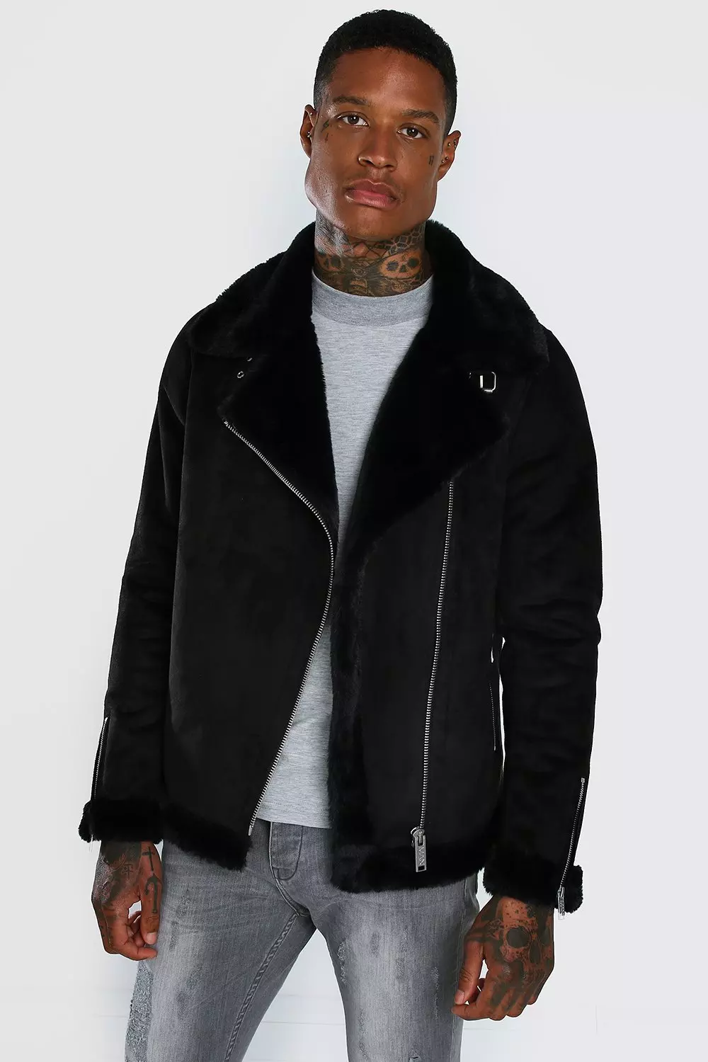 Faux Fur Lined Suede Aviator boohooMAN AU