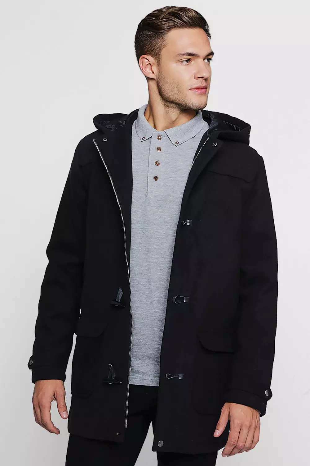 Hooded wool duffle coat deals