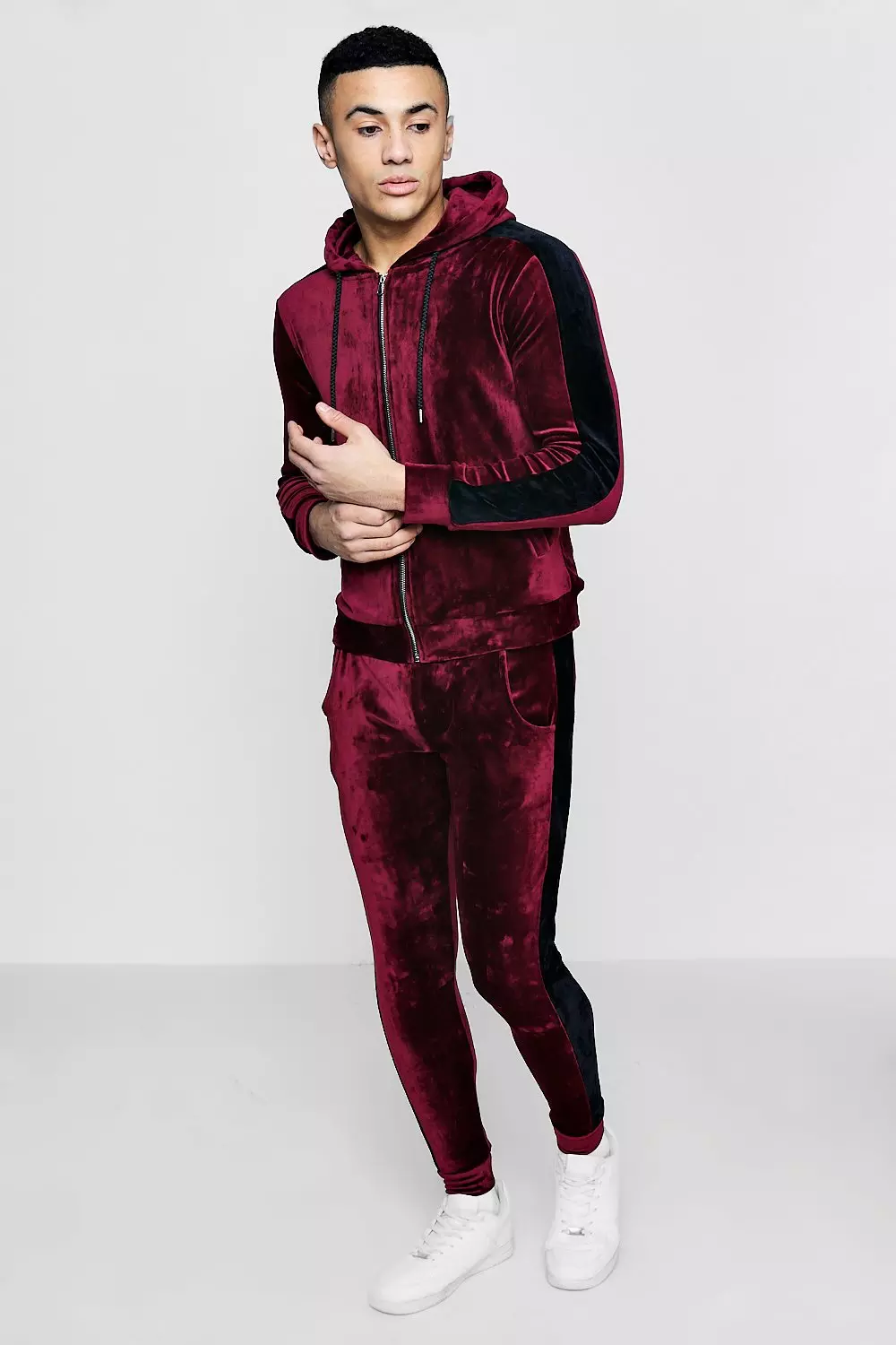 Boohooman velour tracksuit online