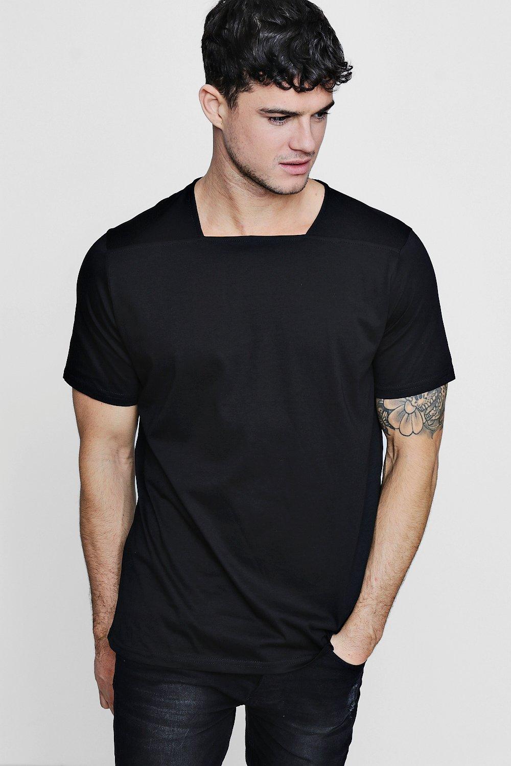 Collarless Square Neck T-Shirt | boohooMAN USA