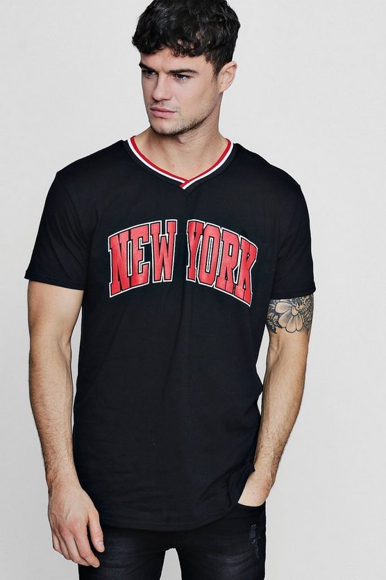 Oversized New York T-Shirt With Sports Rib - boohooMAN
