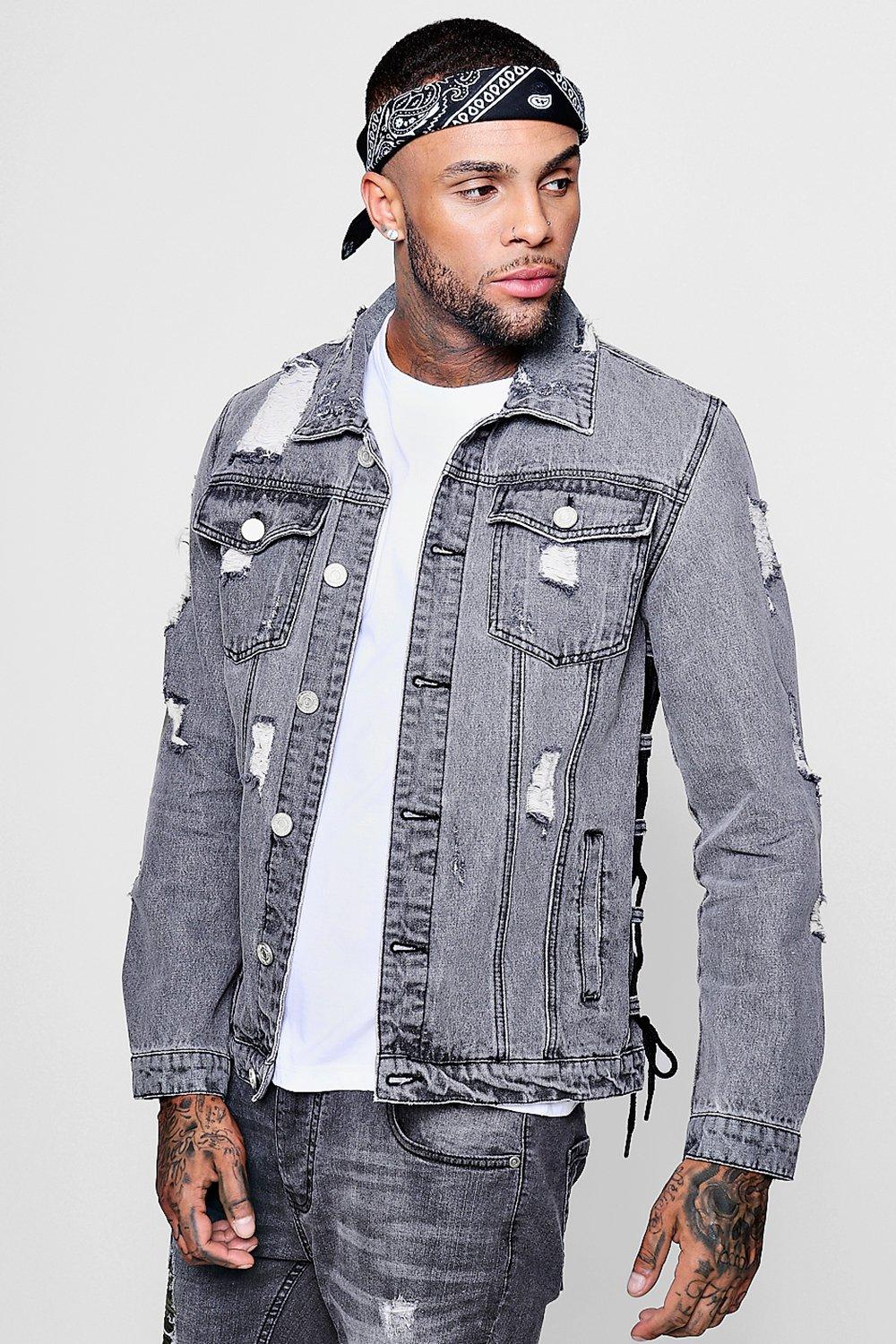 Grey ripped 2025 denim jacket