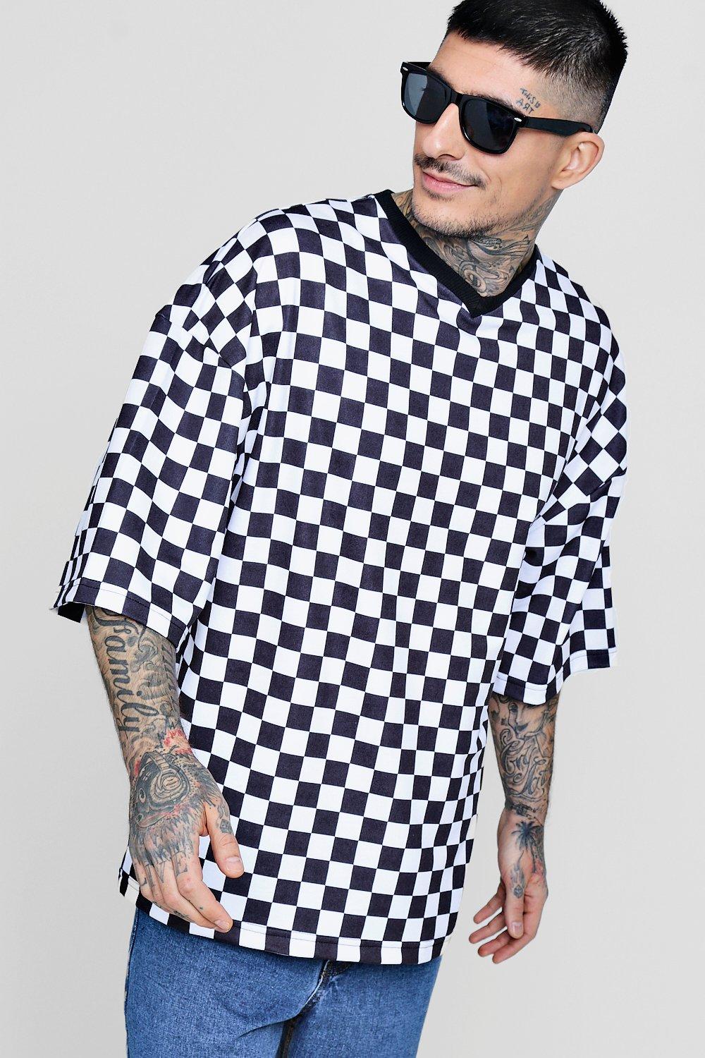 Oversized Checkerboard T-Shirt With Rib 