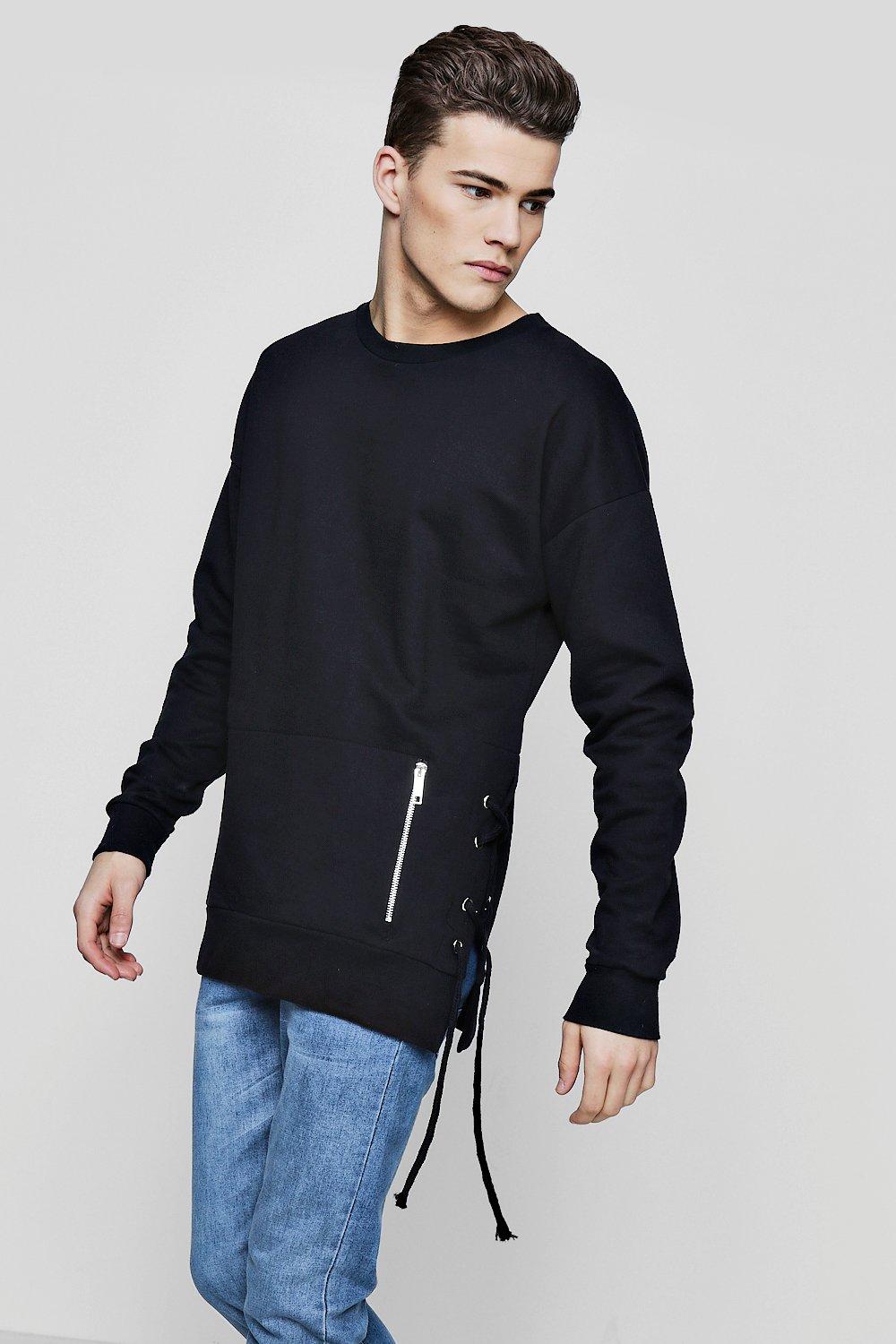 mens lace up sweatshirt