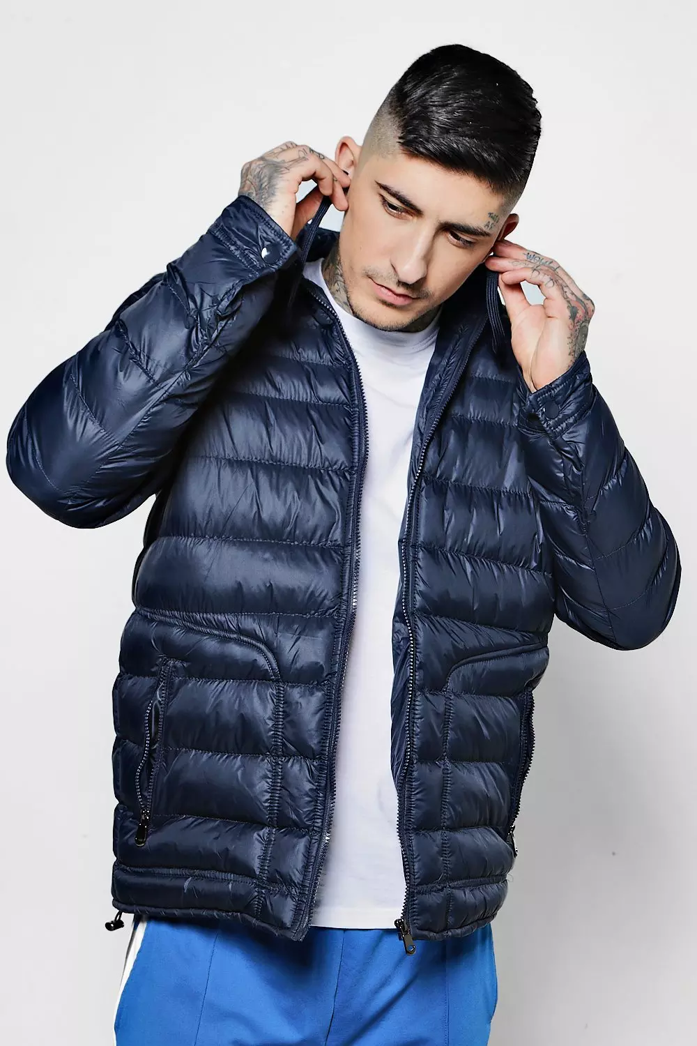 Hooded Puffer Jacket With In Built Headphones boohooMAN UK