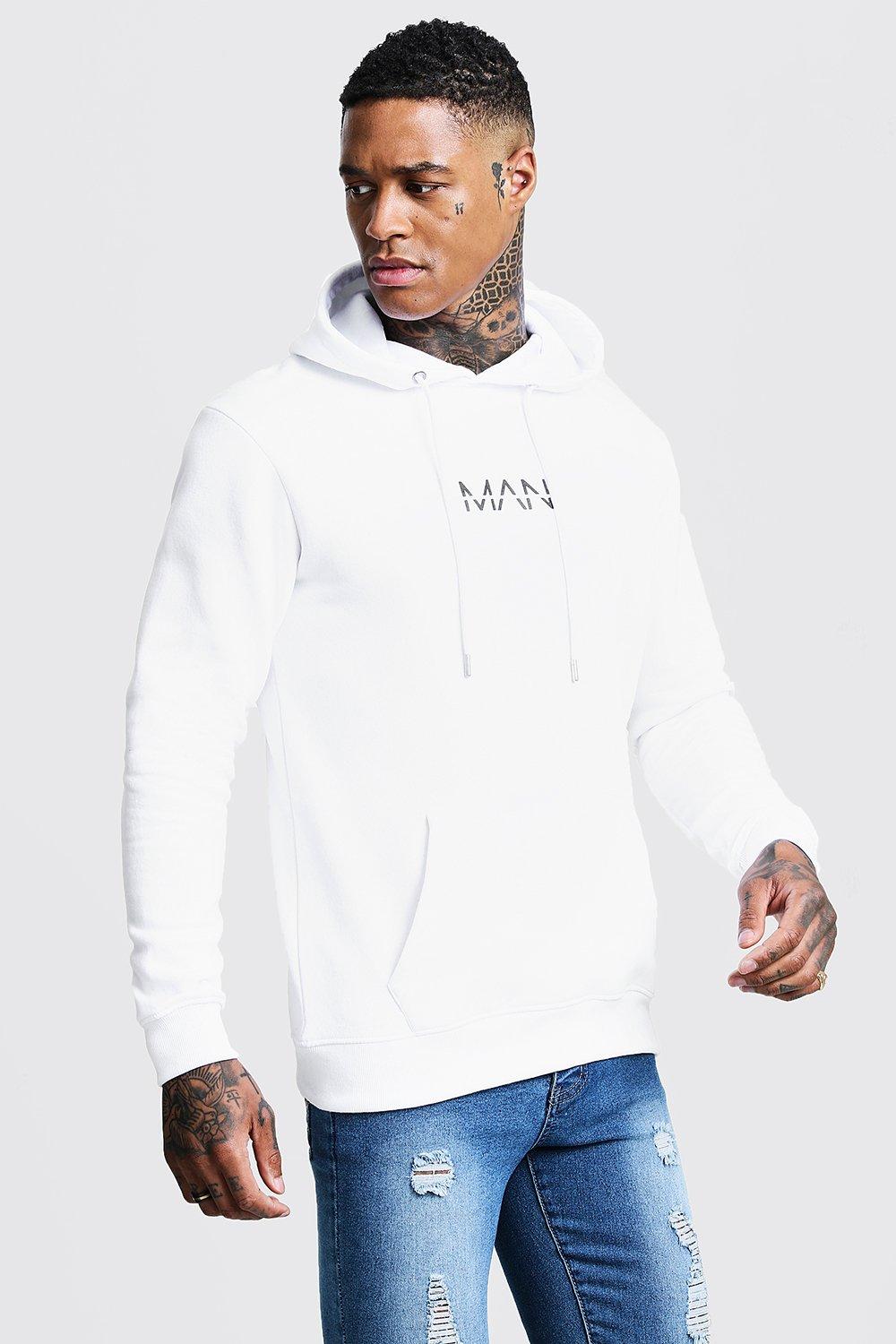 boohooman hoodie with man print in white