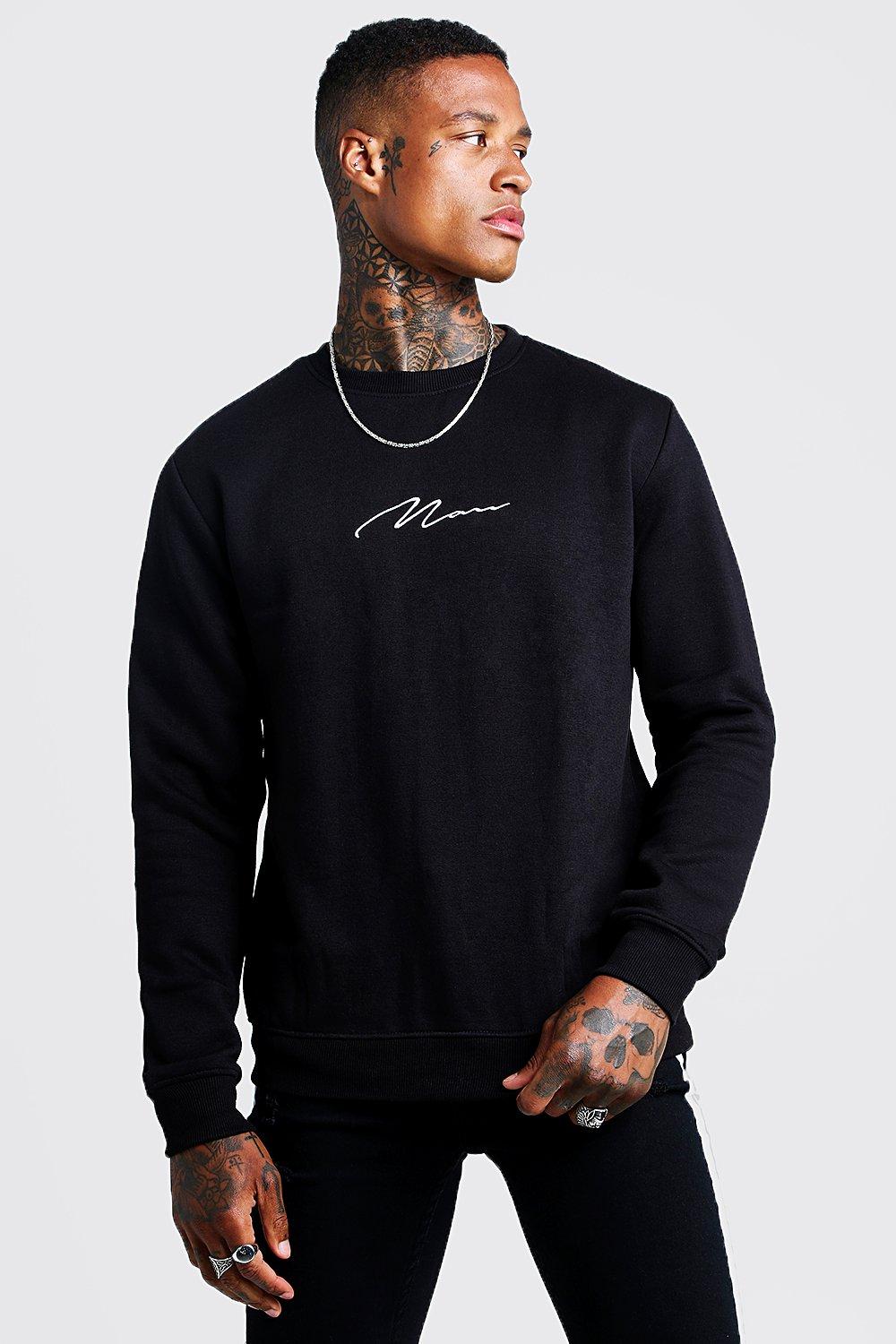 Boohooman hoodie with cheap man embroidery in black