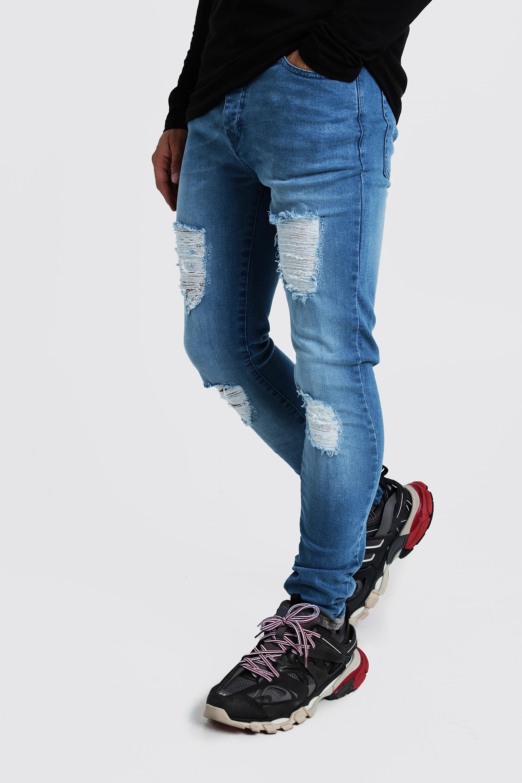 Super Skinny Jeans With Distressed Knees - boohooMAN