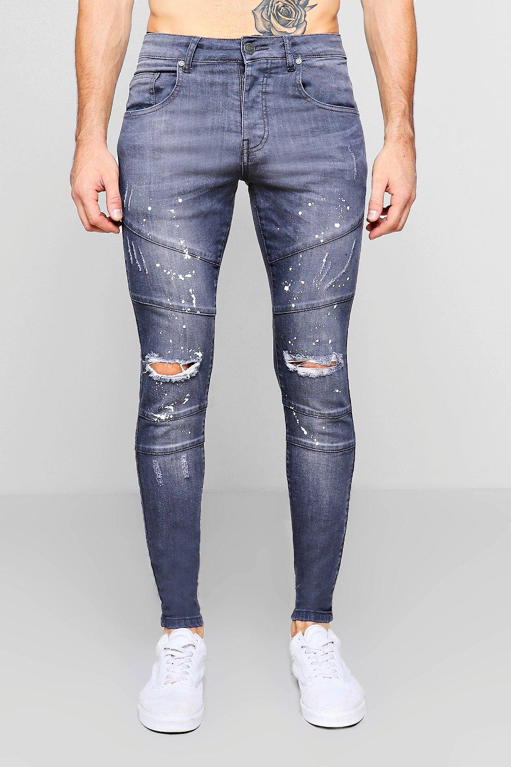 boohooman paint splatter jeans