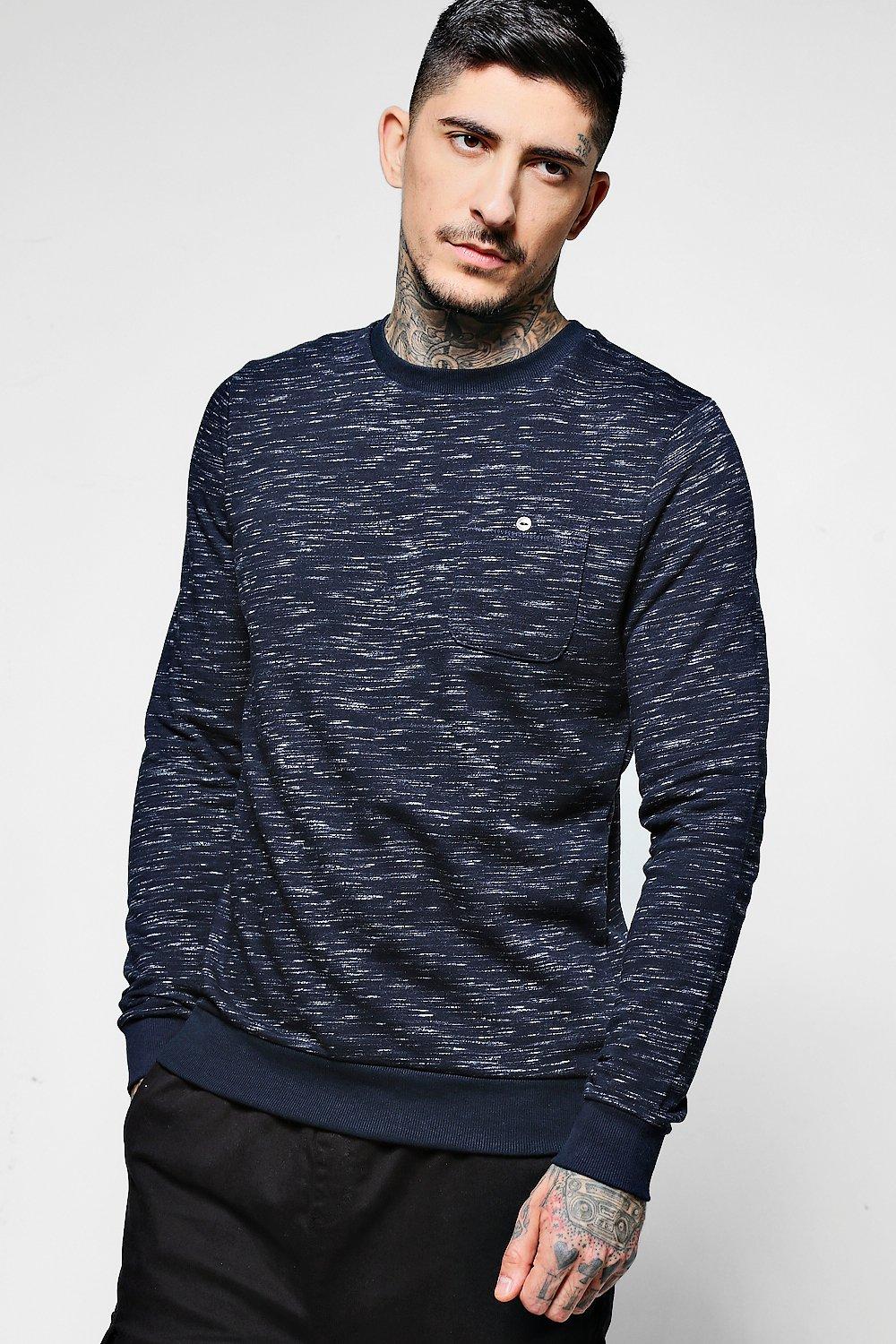 Space Dye Crew Neck Sweater With Pocket - boohooMAN