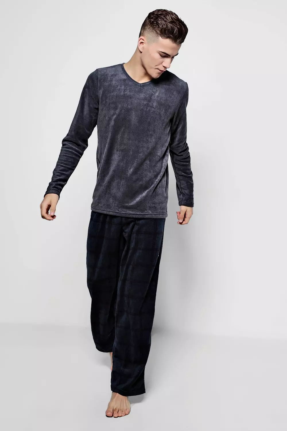 Long Sleeve Fleece Pyjama Set boohooMAN