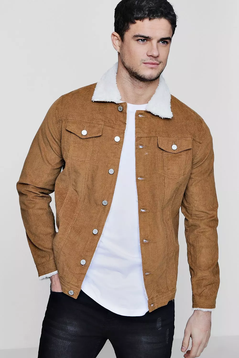 Borg Collar Cord Western Jacket boohooMAN USA